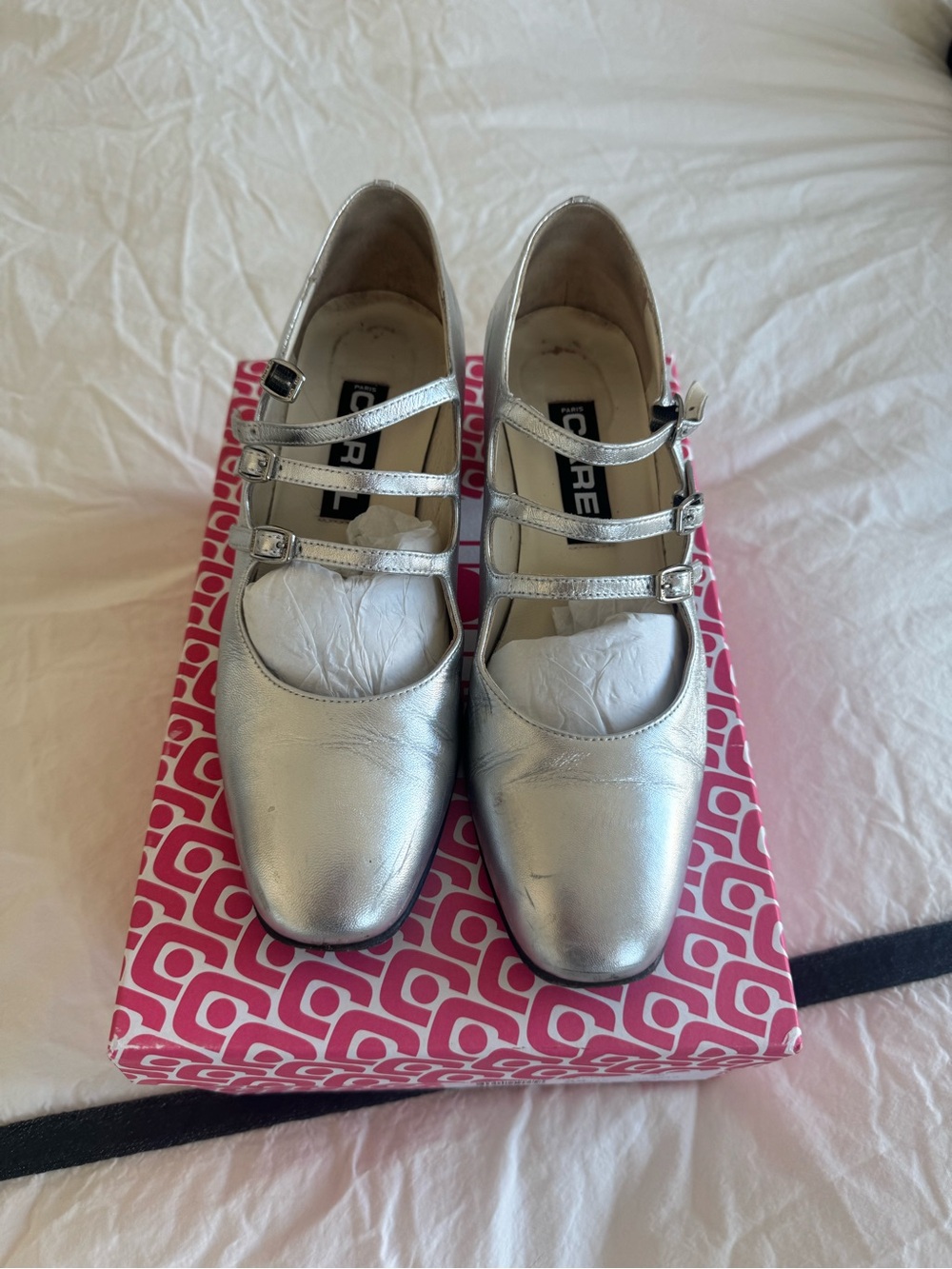 Silver Triple-Strap Mary Jane Pumps - CAREL PARIS